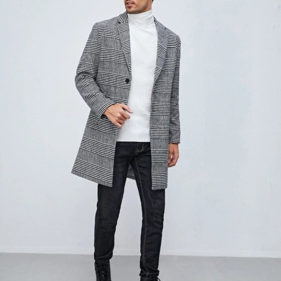 Neck overcoat with houndstooth pattern lapel - Picture 3 of 6